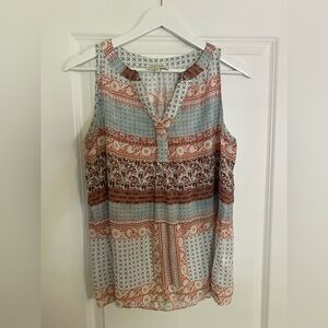 Anthropologie Lucy & Laurel Brown and Blue Sleeveless Boho Blouse Size M